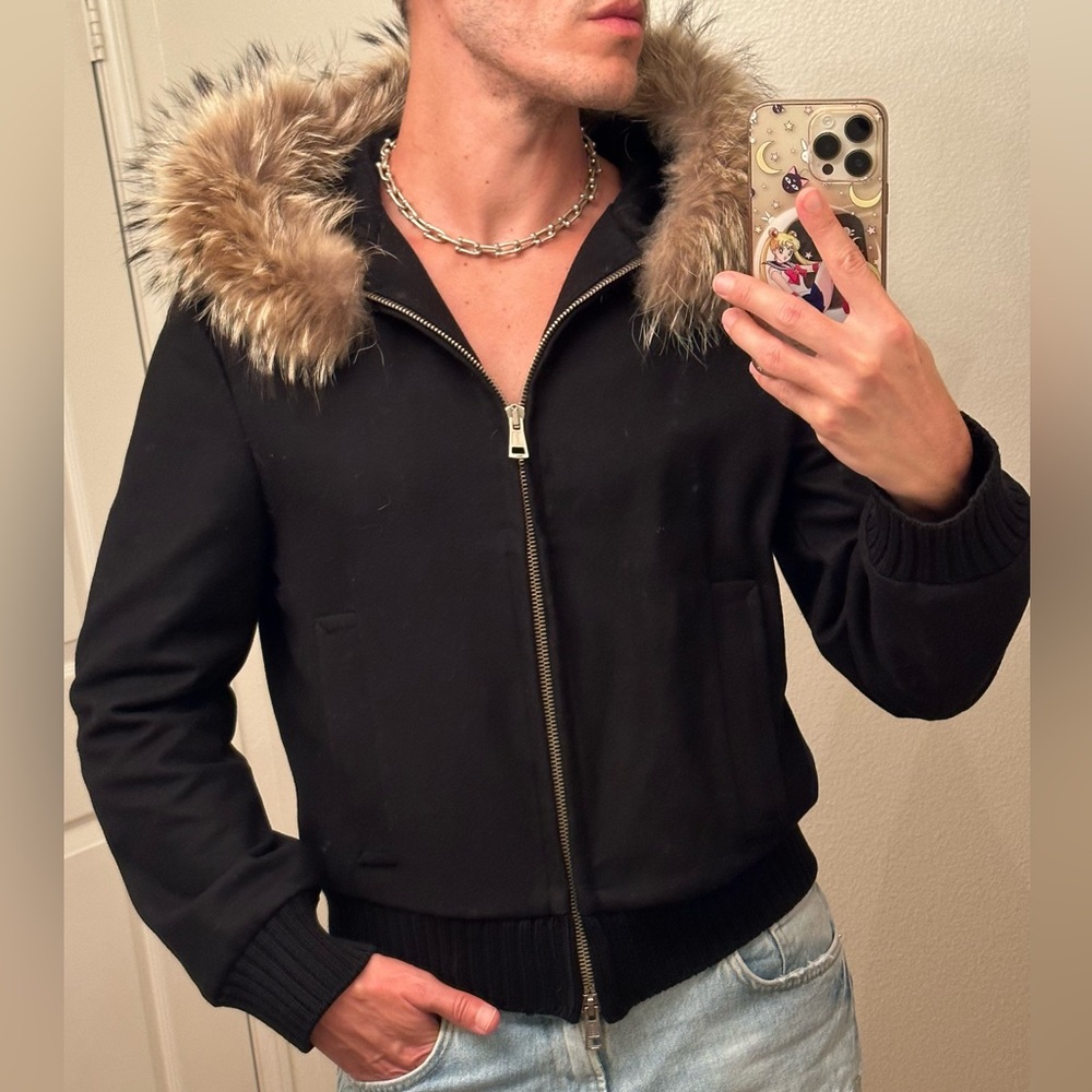 Designer bomber jacket with fair